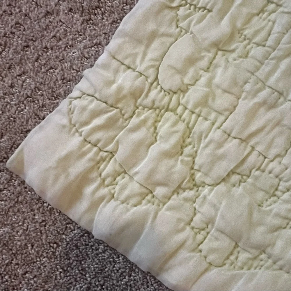 Pastel Baby Quilt Handmade Patchwork Satin Edge Crib Blanket Easter Pink Green